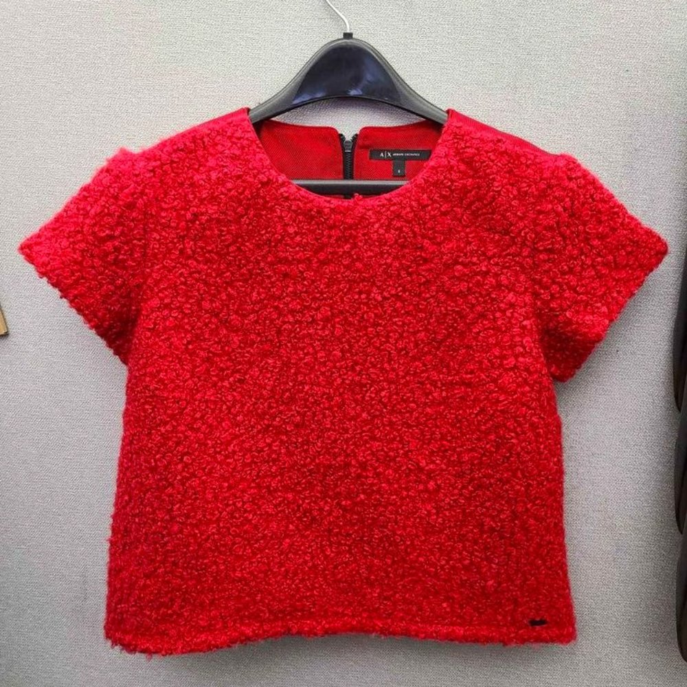 A|X Armani Exchange Red Teddy Bear Effect Blouse Sz S